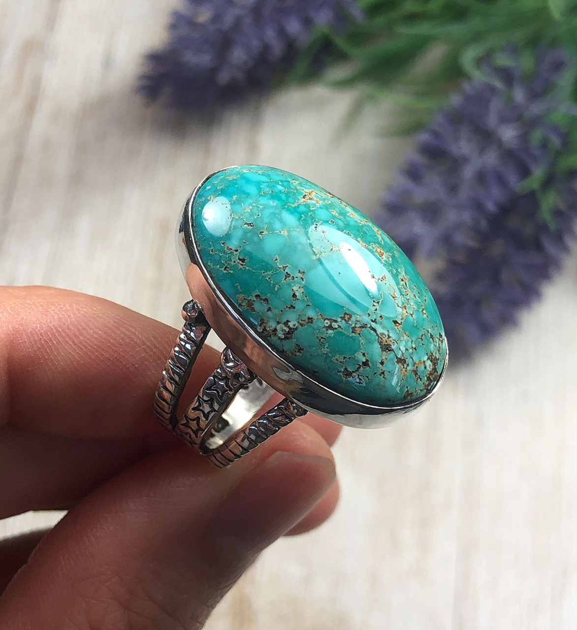 Natural Carico Lake Turquoise Ring Size 9 - Dillon & Nattarika