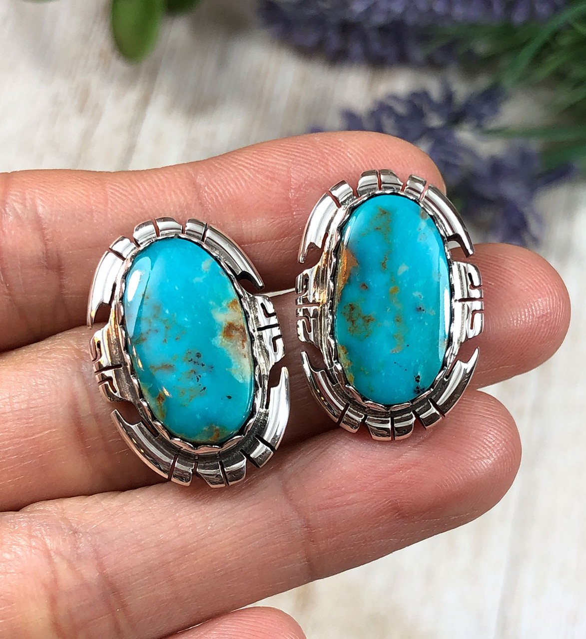 Turquoise Silver Studs| Hexagon Style Studs