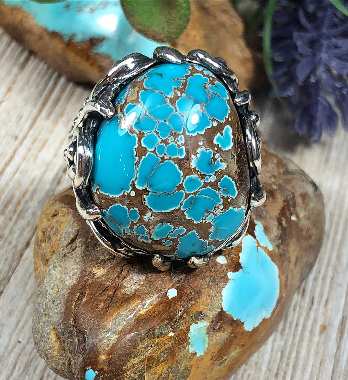 Mens Pilot Mountain Turquoise and Silver Ring - Dillon & Nattarika