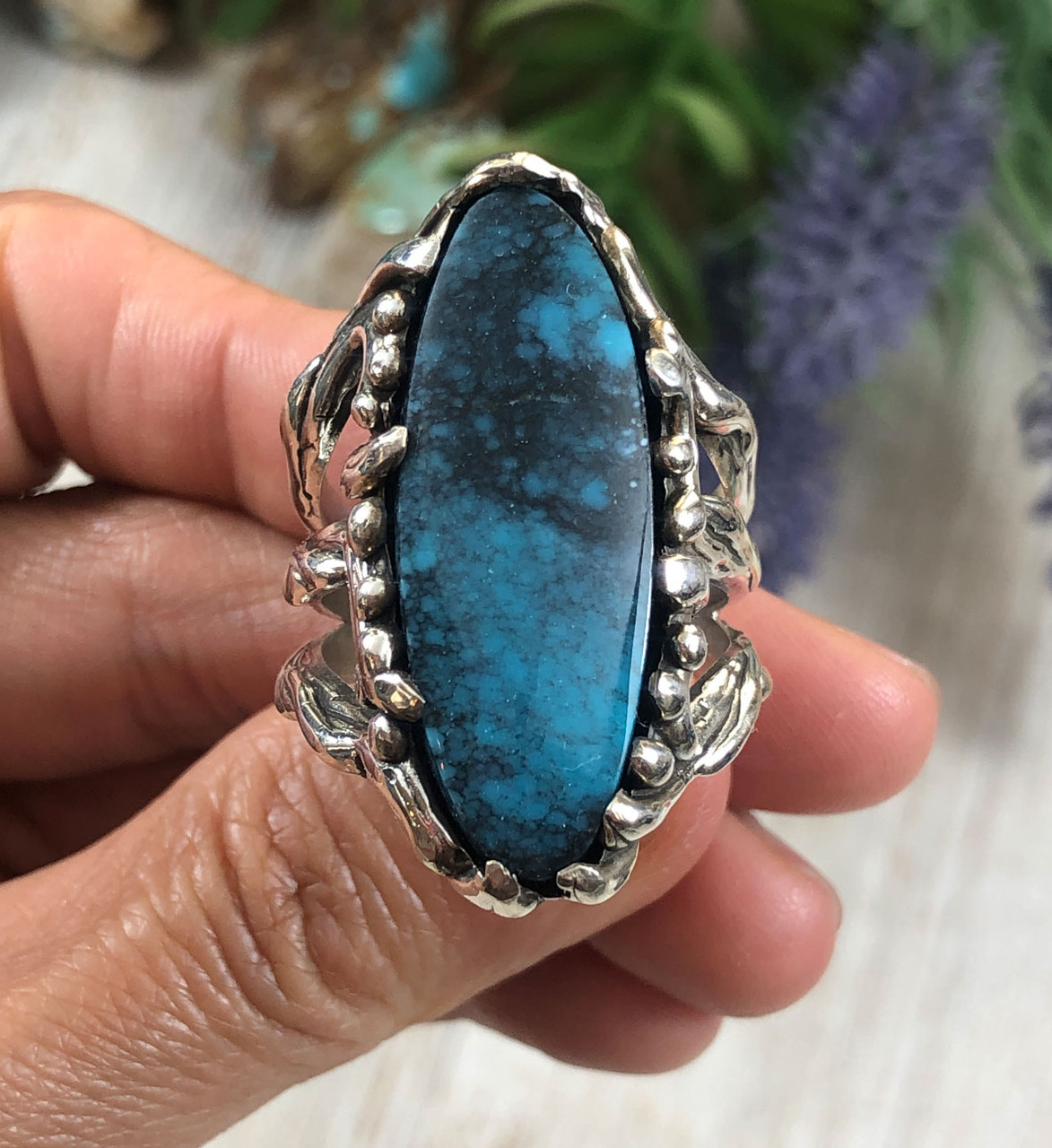 Blue Diamond Turquoise and Silver Ring