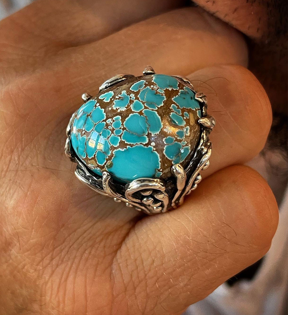 Mens Pilot Mountain Turquoise and Silver Ring - Dillon & Nattarika