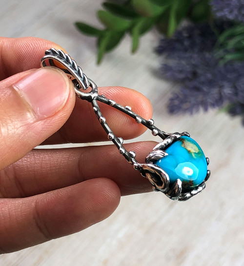 Turquoise Mountain Turquoise and Sterling Silver Pendant by Nattarika Hartman.
