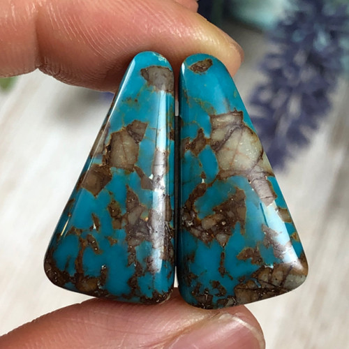  29.7 CTs. Pilot Mountain Turquoise Cabochon Pair