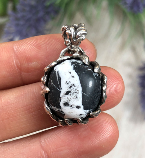 Bohemian Ribbon White Buffalo Silver Pendant by Nattarika Hartman