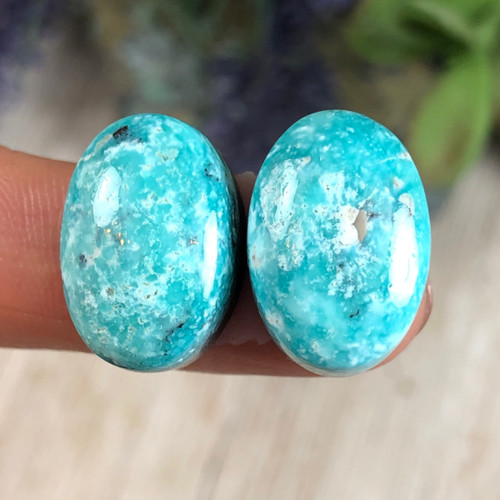 27.8 CTs. Natural Campitos Turquoise Cabochon Pair 
