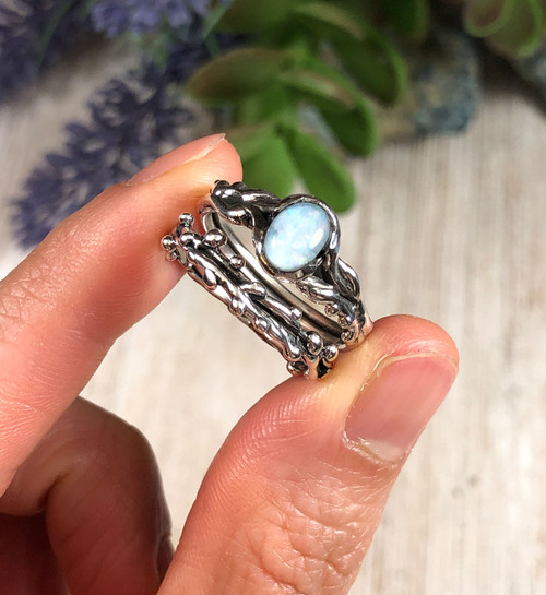 Handmade Australian Opal Sterling Silver Engagement Ring Set by Nattarika Hartman