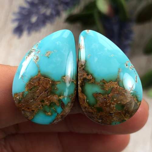 35.65 CTs. Natural Royston Turquoise Cabochon pair 