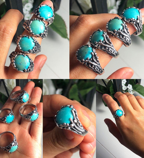 Blue Kingman Turquoise and silver ring