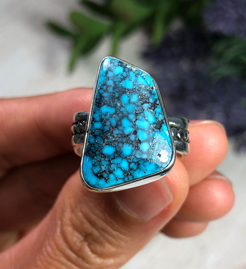 High Grade Natural Kingman Turquoise and Sterling Silver Ring by Dillon Hartman