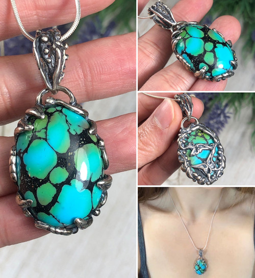 Lime green Hubei Turquoise pendant necklace