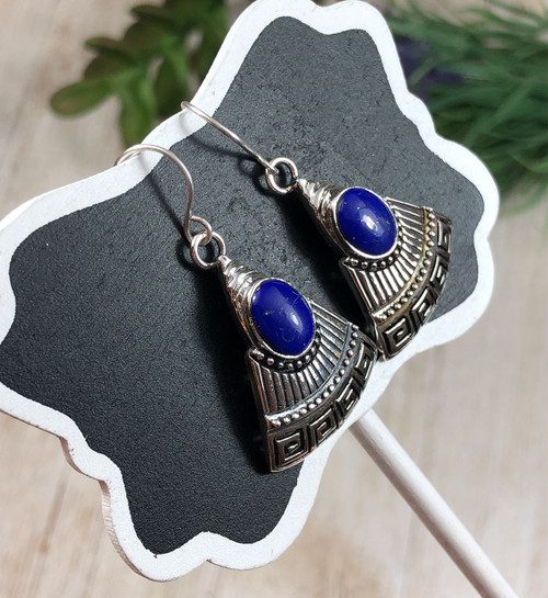 Lapis Lazuli and Sterling Silver Southwestern Dangle Earrings