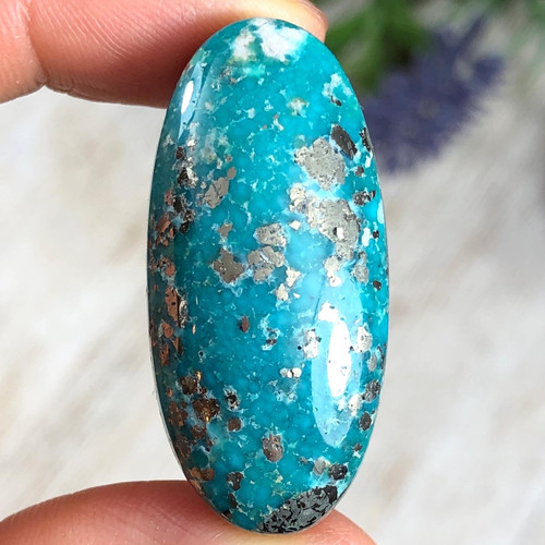 Large high dome White Water Turquoise Cabochon with Pyrite 