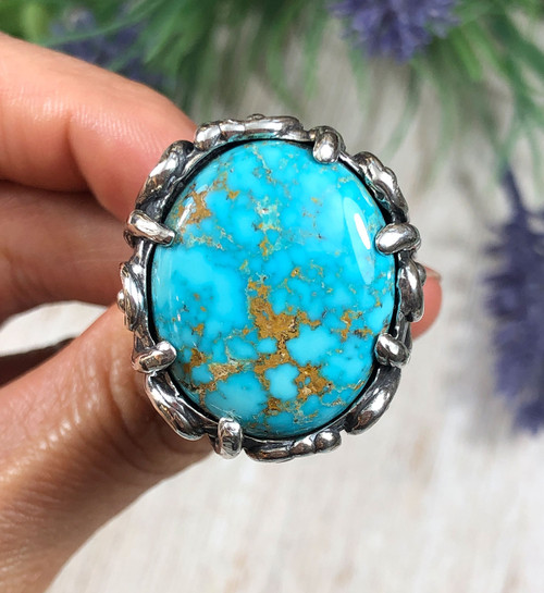 Large Sterling Silver and Birdseye Kingman Turquoise Ring - Dillon ...