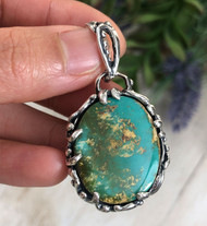 High Grade Royston Turquoise and Sterling Silver Pendant by Nattarika.