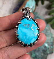 Lost Wax Style Sterling Silver and Blue Gem Turquoise Pendant by Nattarika Hartman