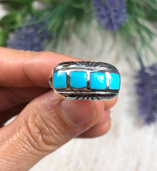Sleeping Beauty Turquoise Inlay Band Ring - Dillon & Nattarika