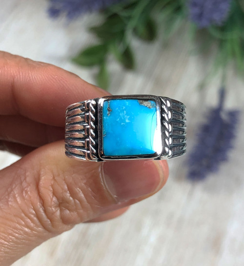 Mens Kingman Turquoise and Sterling Silver Band Ring - Dillon & Nattarika