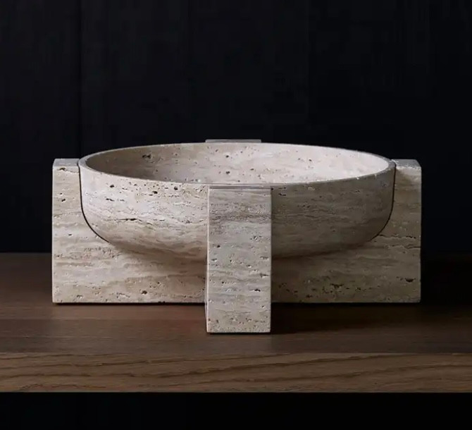 Criss Cross Travertine Bowl