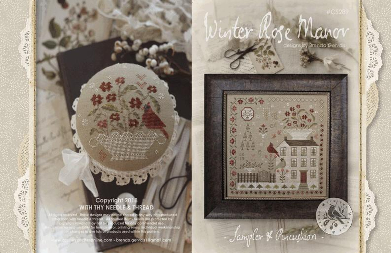 Winter Rose Manor Sampler Pincushion Cross Stitch Pattern