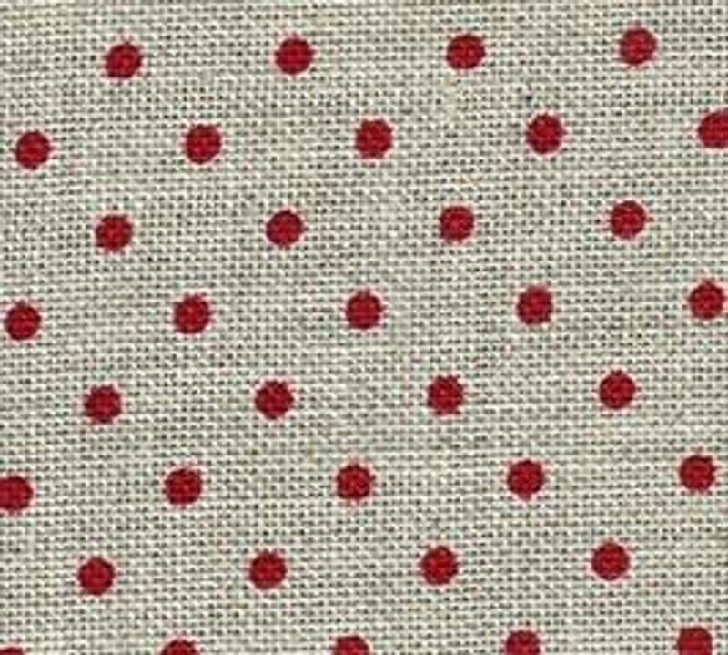 32 ct. Petit Point Belfast 100% Linen - Natural Linen with Red Polka Dots - 18 X 27 (Fat 1/4)