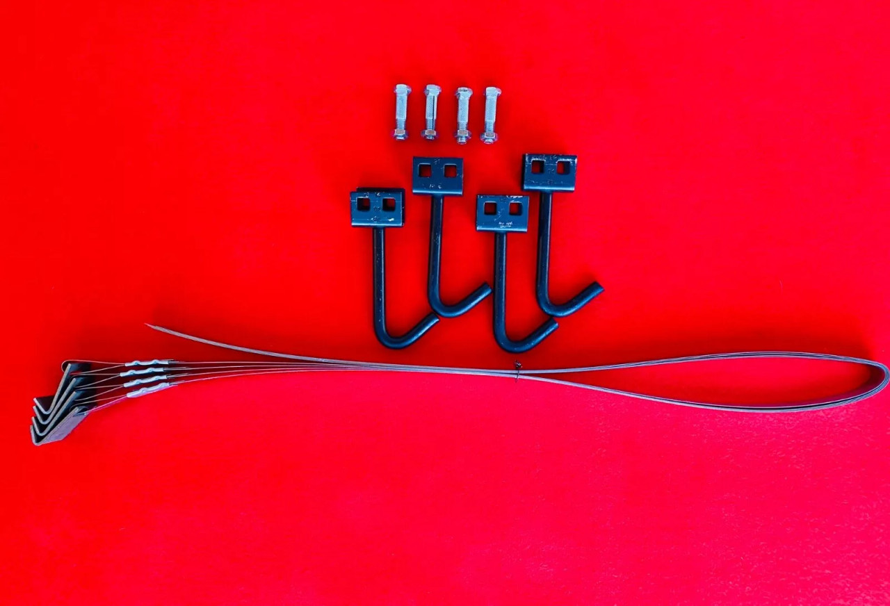 Set of 4 Wet Concrete J Anchors, Tie Down Straps & Bolts