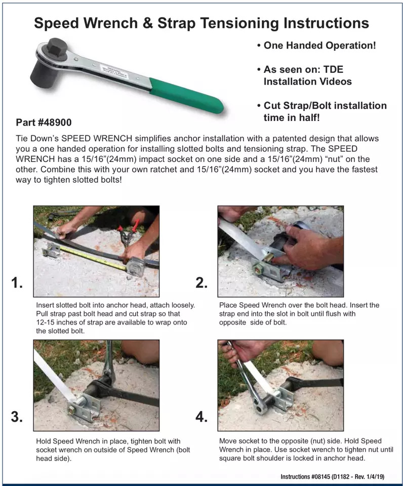 Anchor / Tie Down Speed Wrench for Strap Bolts