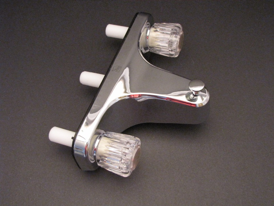 Mobile Home RV Tub/Shower Faucet. 2 Valve Diverter. Chrome. 8" on center valves