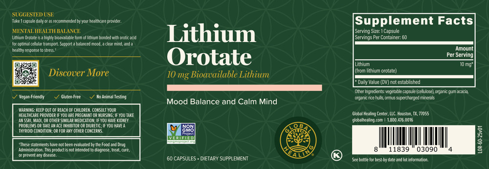 Lithium Orotate: 60 Capsules