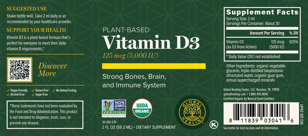 Vitamin D3 125mcg (5000IU): 2 fl oz (59.2mls) 