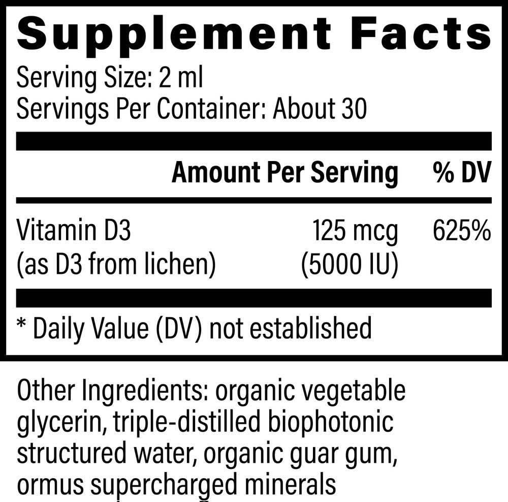 Vitamin D3 125mcg (5000IU): 2 fl oz (59.2mls) 