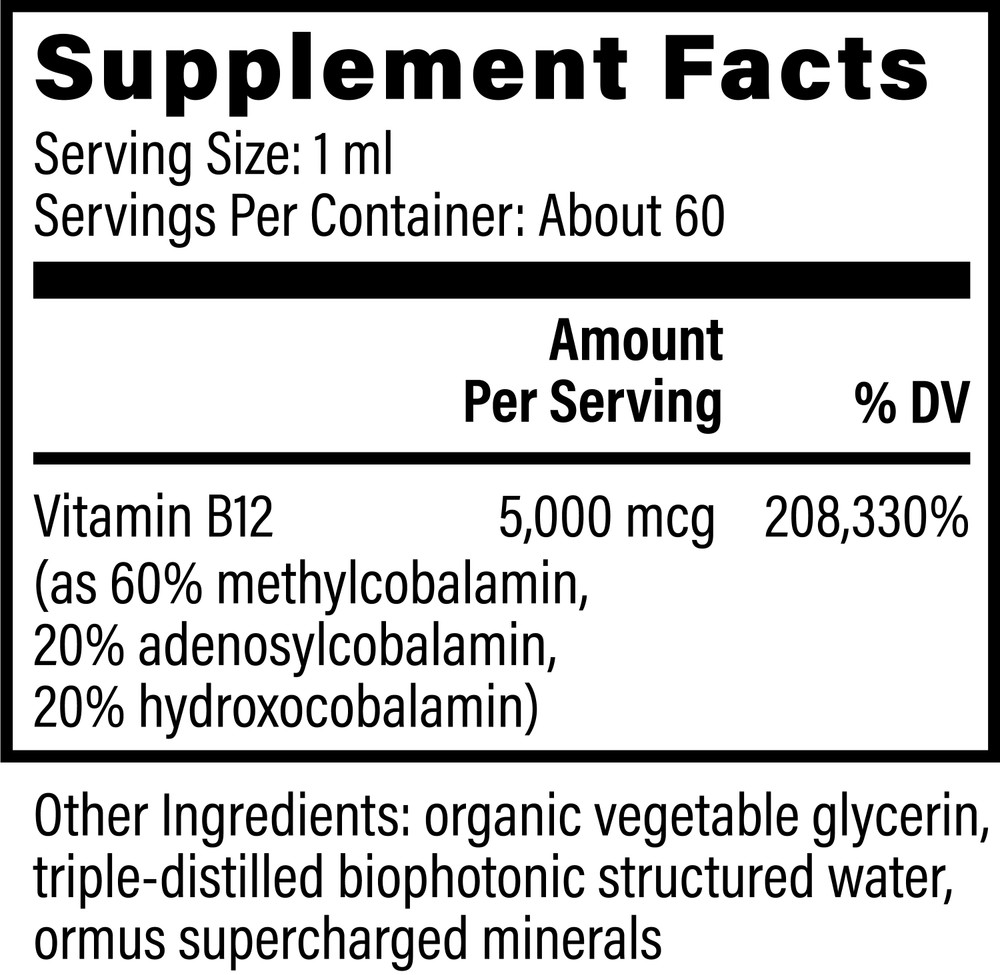 Vitamin B12 5000mcg: 2 Fl oz (59.2mls)