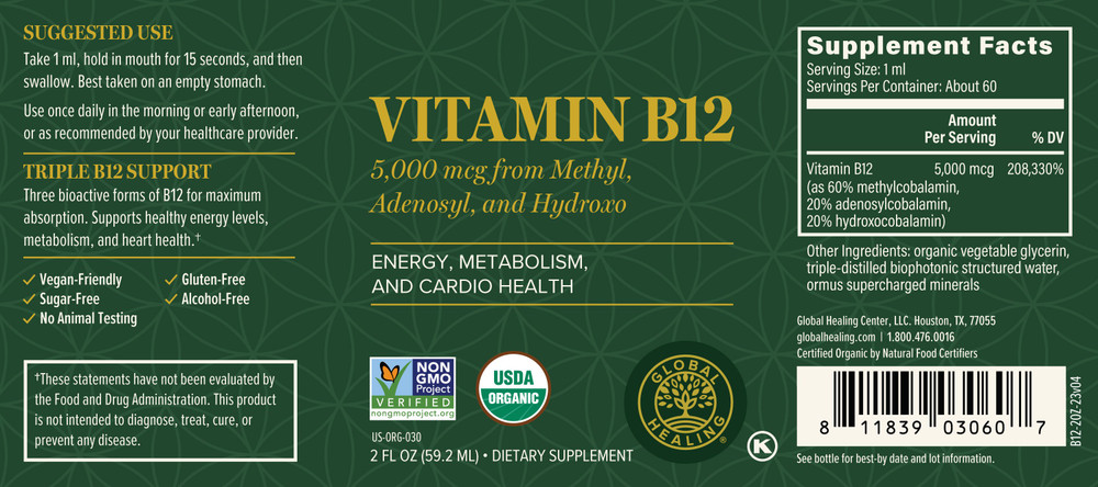 Vitamin B12 5000mcg: 2 Fl oz (59.2mls)
