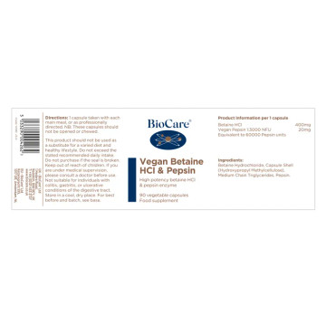 Vegan Betaine HCI & Pepsin: BioCare 90 capsules 