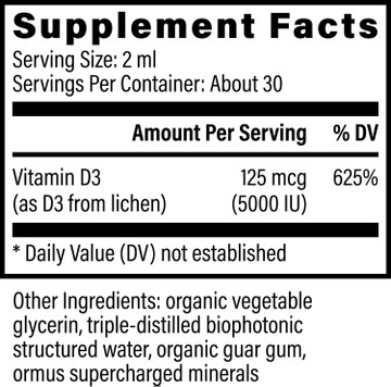 Vitamin D3 125mcg (5000IU): 2 fl oz (59.2mls) 