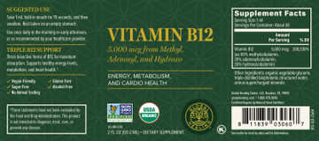 Vitamin B12 5000mcg: 2 Fl oz (59.2mls)