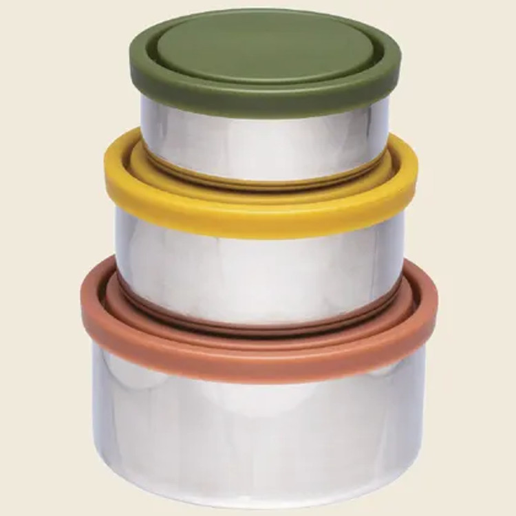 Stainless Steel Round Containers: Set of three