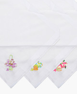 Boxed Embroidered Flower-Baskets Ladies' Cotton Handkerchiefs WEH3604