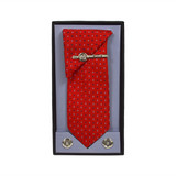 Red Micro Poly Woven Tie, Matching Hanky, Cufflinks & Tie Bar Set PWTHRD9BX