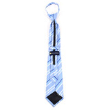 Boy's Blue & White Striped Zipper Tie 