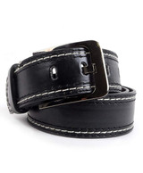 Triple Side Stitched Leather Belt, Black