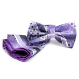 Menâ€™s Dotted Bayadere Stripes & Paisley Banded Bow Tie with Matching Pocket Round