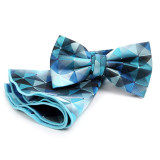 Men's Shades of a Triangle Banded Bow Tie and Matching Pocket Round