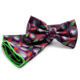 Men's Contrasting Waves & Circles Banded Bow Tie and Matching Pocket Round