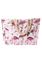 Women's Summer Tote Bag, Large Shoulder Bag + Great for Beaches, Boardwalks & Vacation Fun! (Pink Metallic Flamingos )