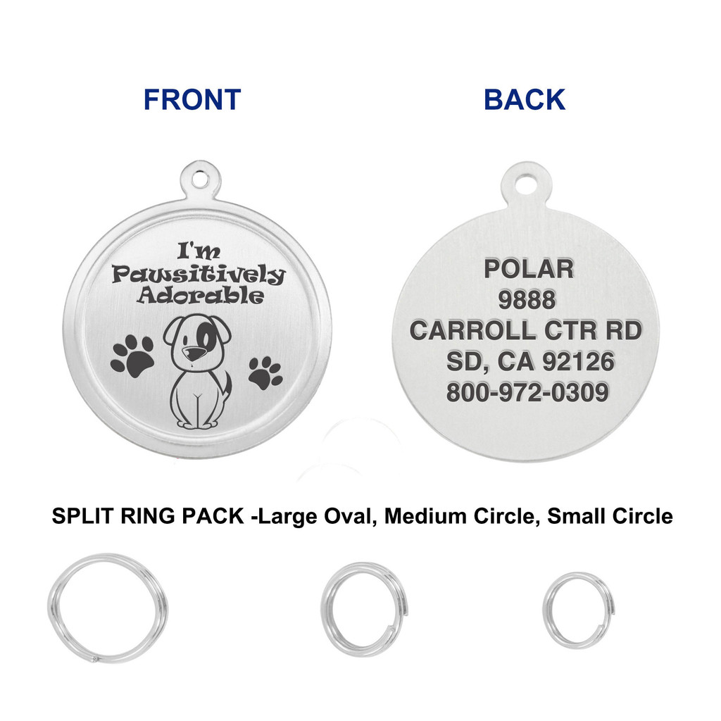 Leash King Engraved Pet ID Tags for Dogs - Personalized Stainless Steel Identification Tags - Custom Name Tag w/Split Ring Pack Attachment- Made in USA- 1 OR 1.25" - Adorable