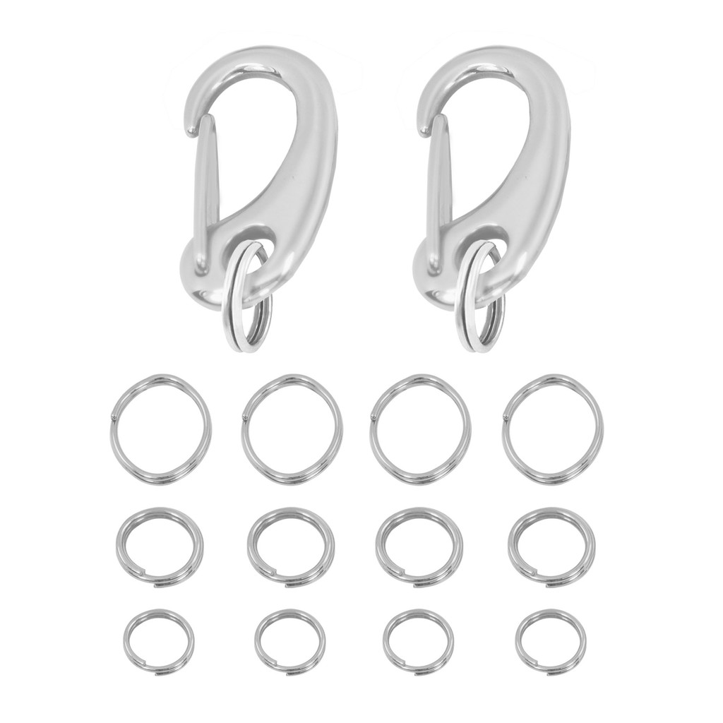 Pet ID Tag Quick Clip/Split-Load Hook Combo for Pet ID Tags- 1 Pair (2 pcs) of Large Quick Clips w/Pack of Split Rings- Entirely Surgical Stainless Steel