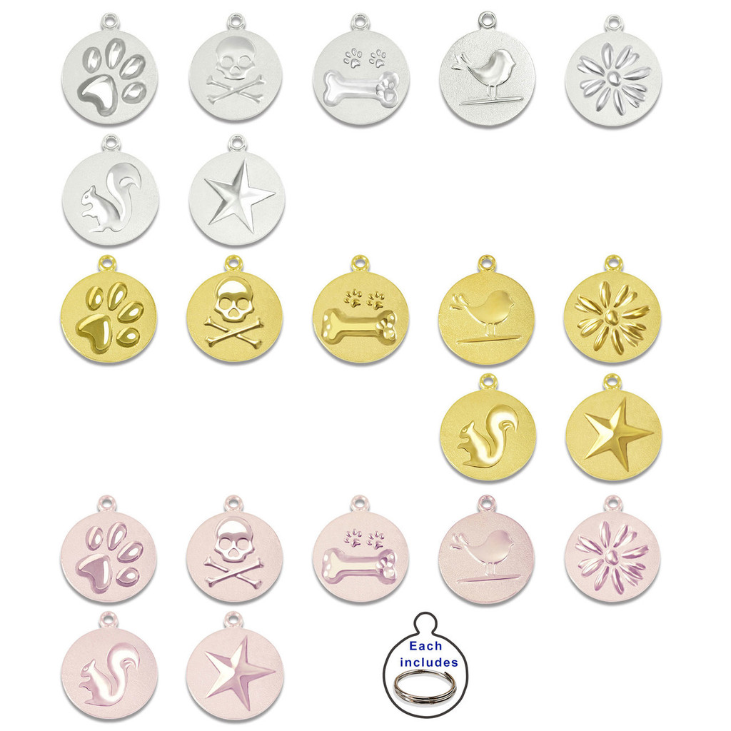 1-Inch Fun & Playful Custom Laser Engraved Pet ID Tags for Dogs & Cats -PVD Rose Gold / Crossbone -Free Engraving w/ Ring Pack