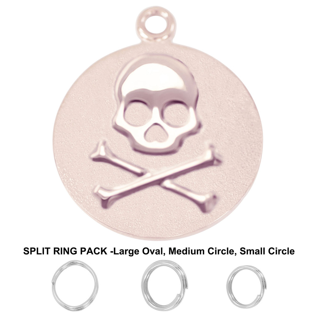 1-Inch Fun & Playful Custom Laser Engraved Pet ID Tags for Dogs & Cats -PVD Rose Gold / Crossbone -Free Engraving w/ Ring Pack