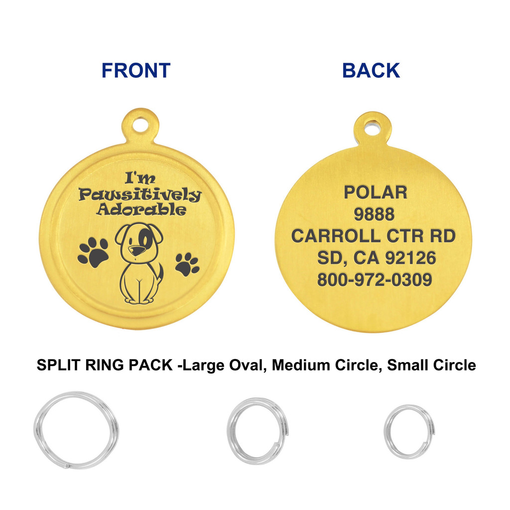 Leash King Engraved PVD Gold Pet ID Tags for Dogs - Personalized Identification Tags - Custom Name Tag w/Split Ring Pack Attachment- Made in USA- 1 OR 1.25" - Adorable