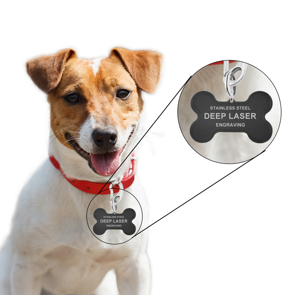 Bone 1"x1-1/2"Deep Custom Laser Engraved PVD Black Pet ID Tags, Personalized Dog Tags for Dogs, Cats, Pets - Various Colors